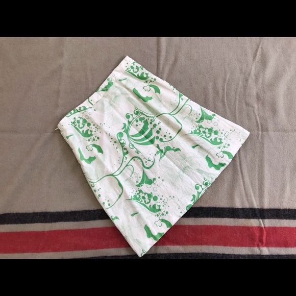 H&M linen green print A-line skirt sz 6 - Picture 2 of 3